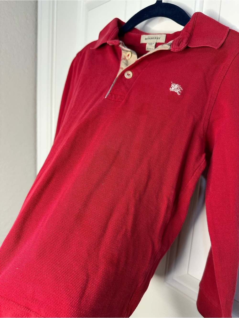 Burberry Red White Logo Long Sleeve Polo Shirt Sz 6Y Streetwear Preppy Winter - Picture 3 of 10